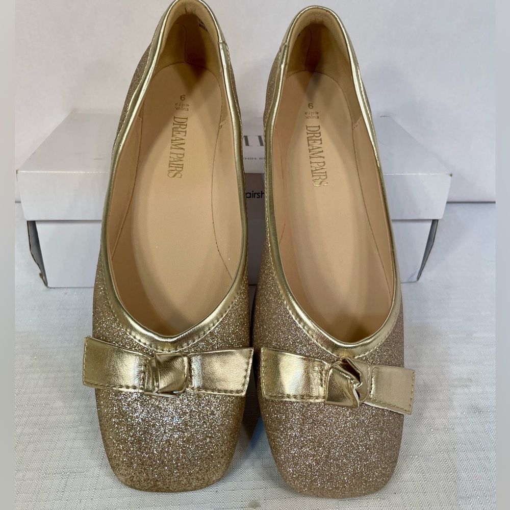 Dream Pairs Gold Glitter Bow Ballet Flats Size 9